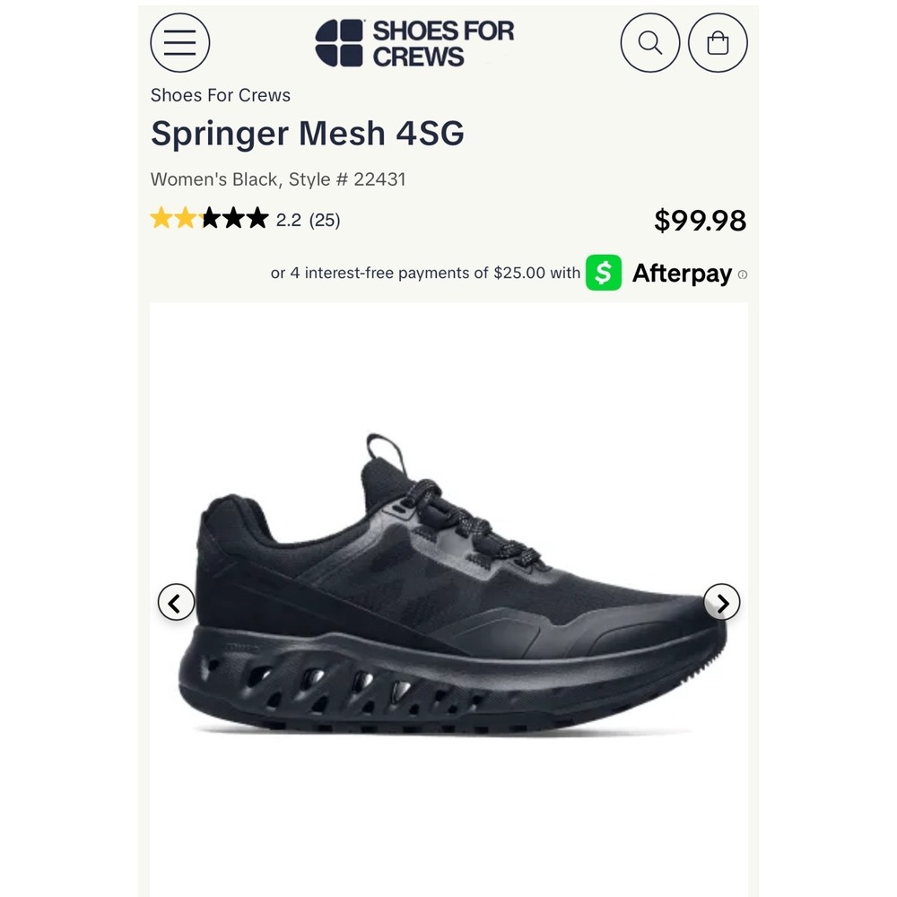 Shoes For Crews Springer Mesh4SG Womens Black Work Sneakers 22431 Slip Resistant
